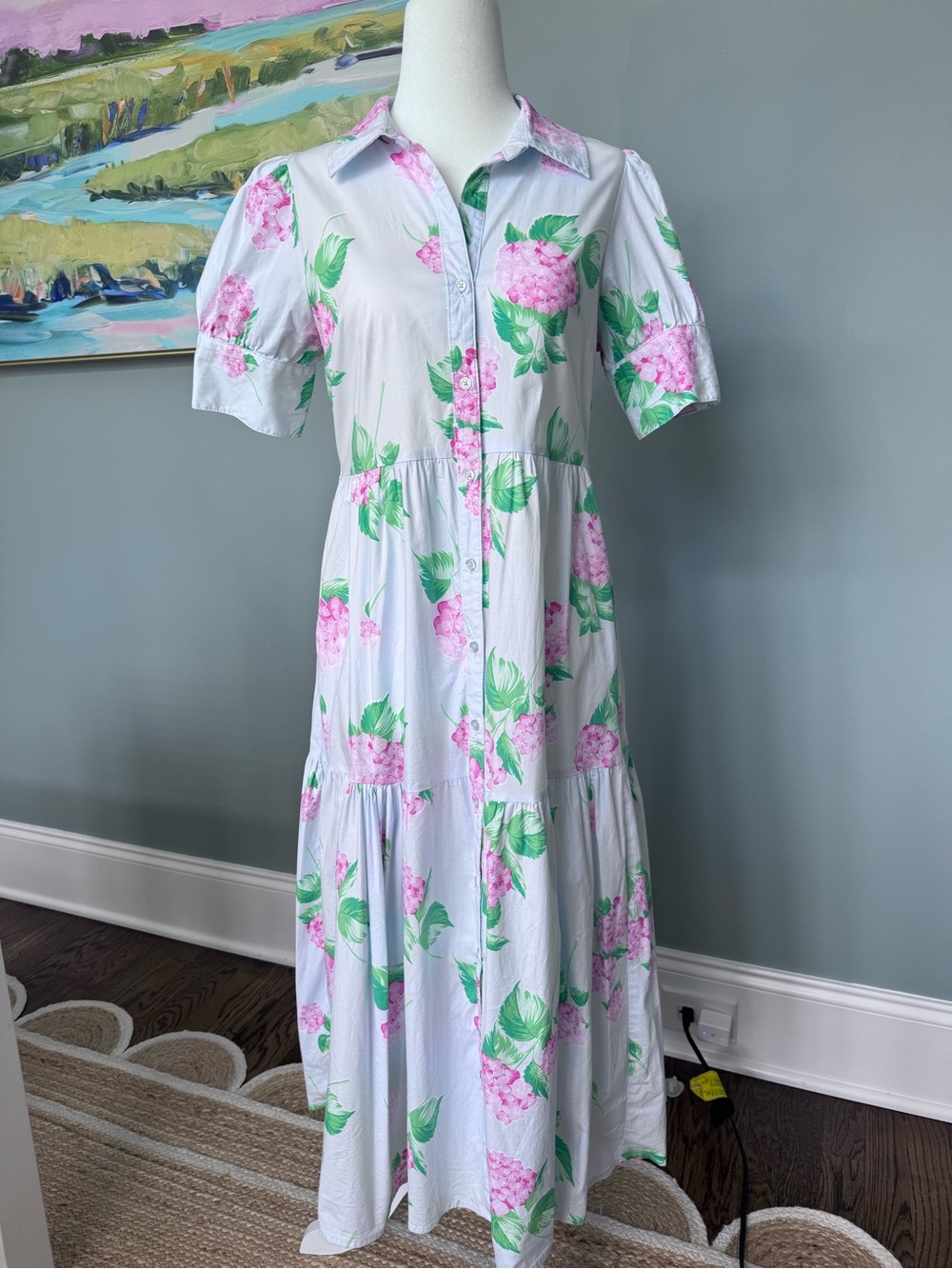 crown & ivy Light Blue Maxi Dress with Pink Floral Print size XS